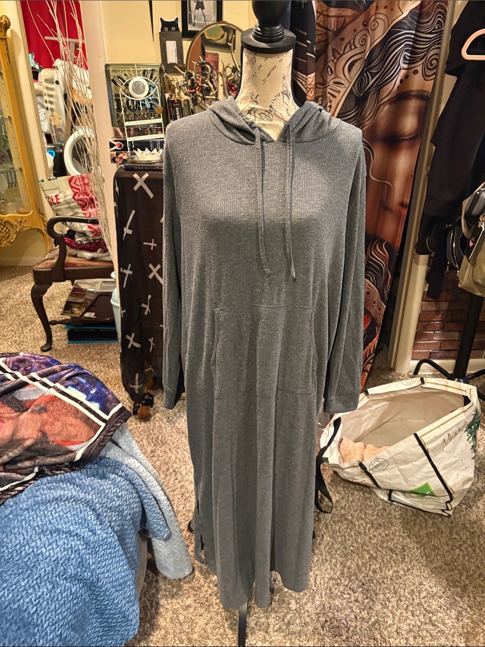 Cozy Long Gray Hooded Knit Dress